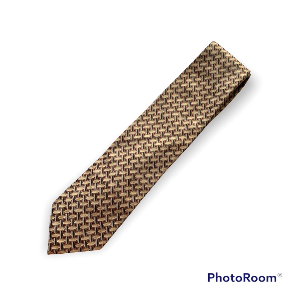 Ermenegildo Zegna Men's Tie Tan Brown Red 3D Geometric Pattern